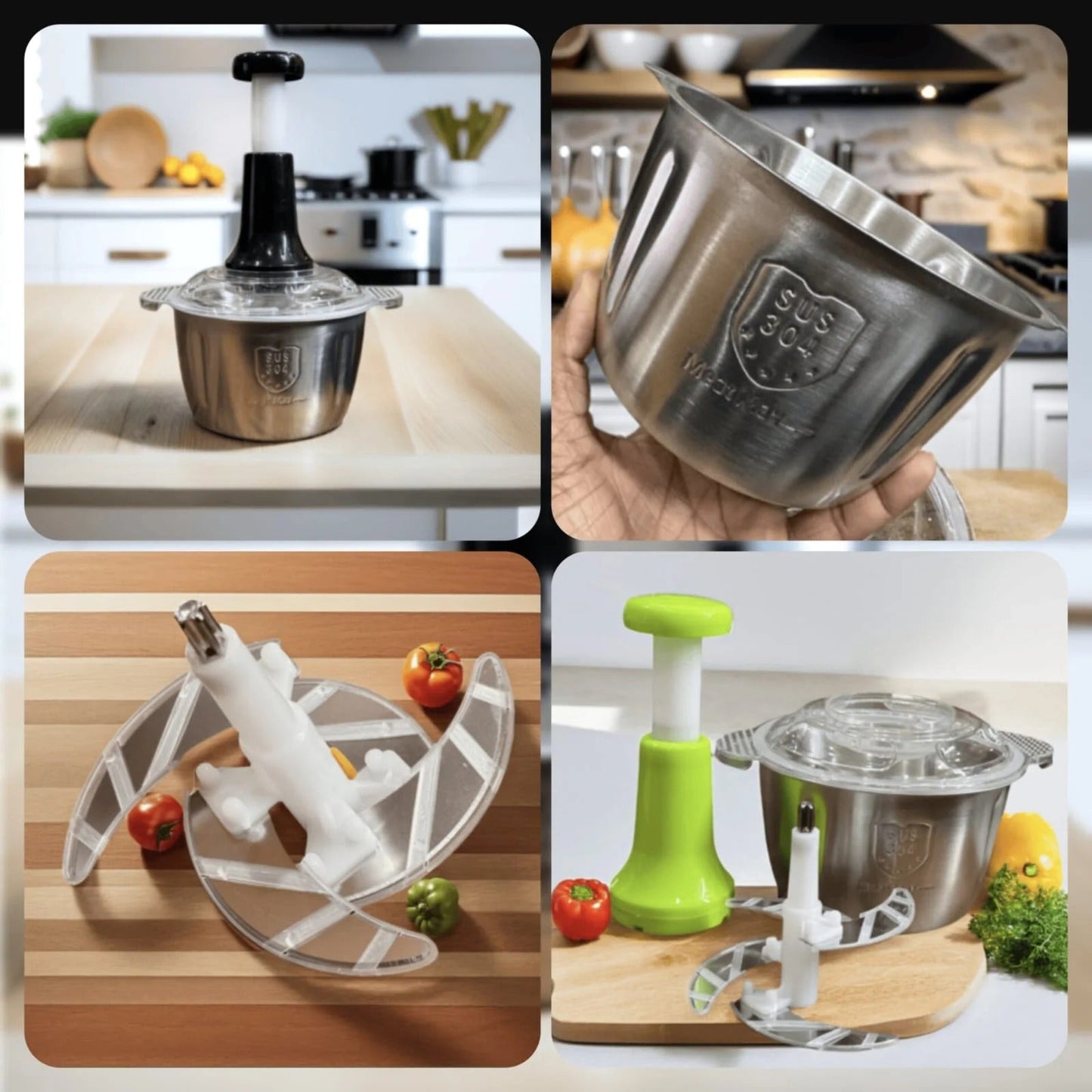 2-Litre 4-Blade Meat and Vegetable Chopper with Stainless Steel Bowl